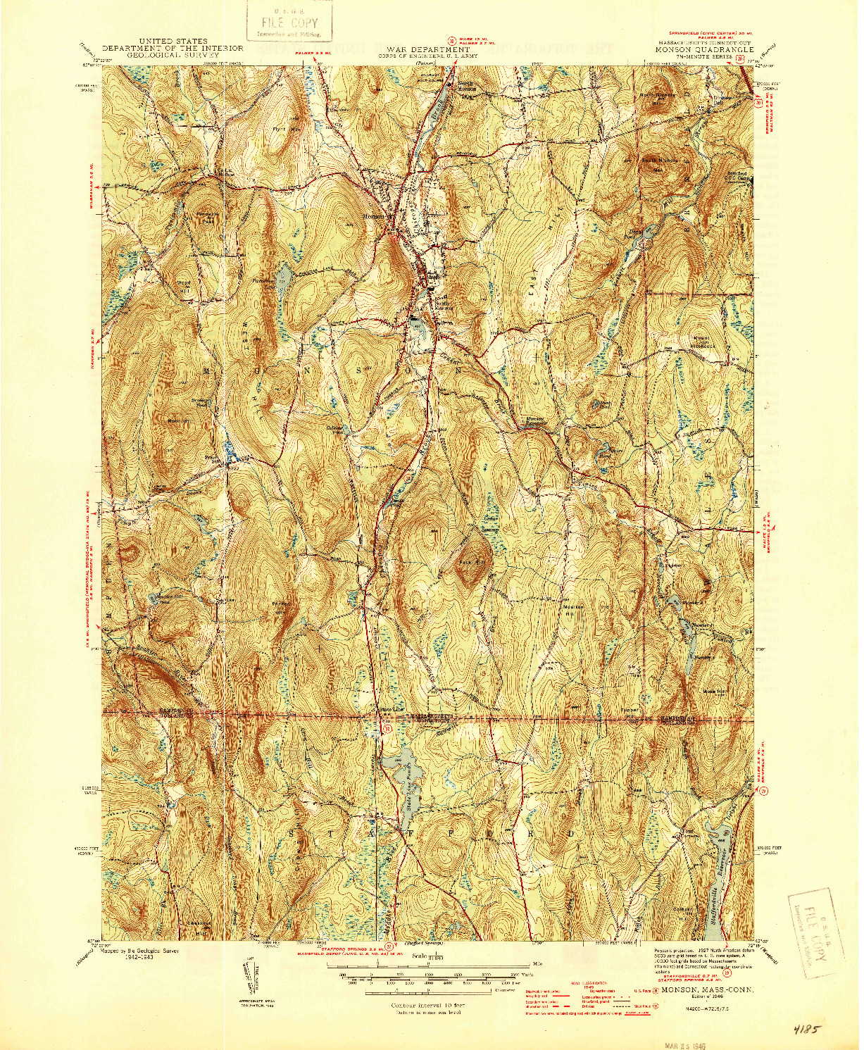 USGS 1:31680-SCALE QUADRANGLE FOR MONSON, MA 1946