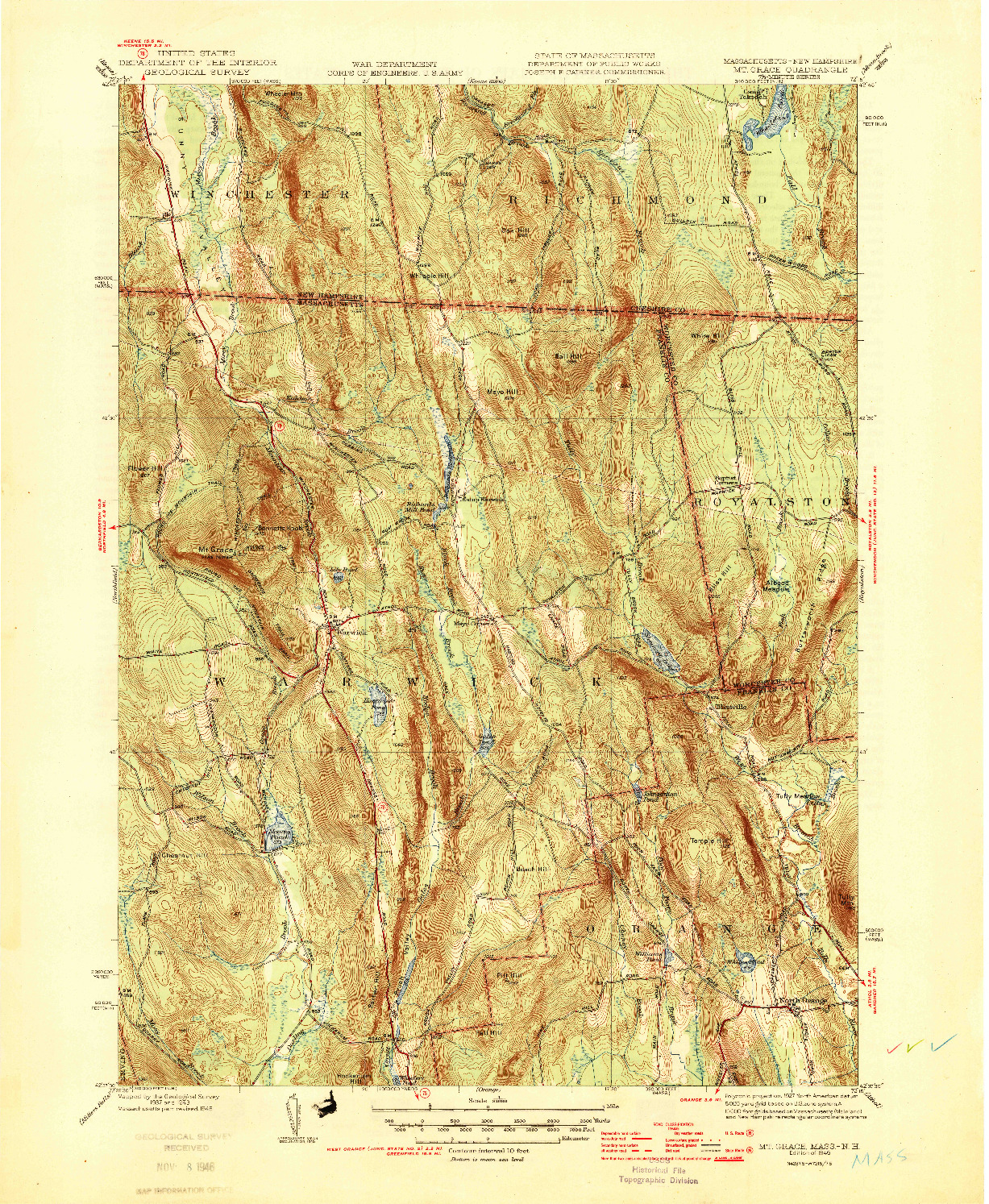 USGS 1:31680-SCALE QUADRANGLE FOR MT GRACE, MA 1946