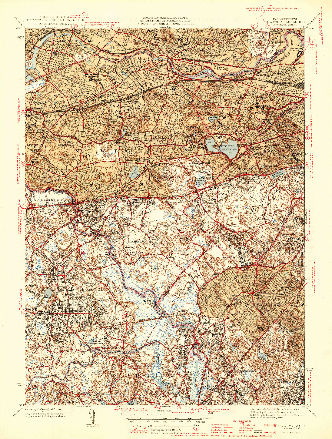 USGS 1:31680-SCALE QUADRANGLE FOR NEWTON, MA 1946