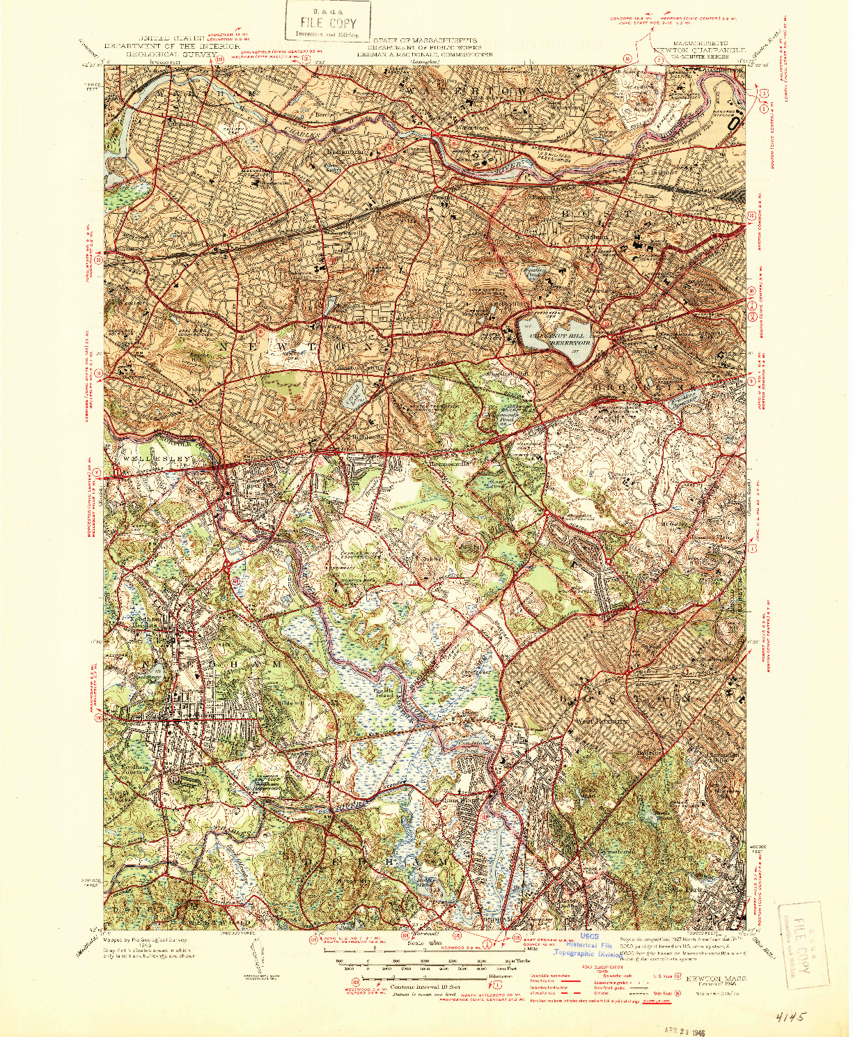 USGS 1:31680-SCALE QUADRANGLE FOR NEWTON, MA 1946