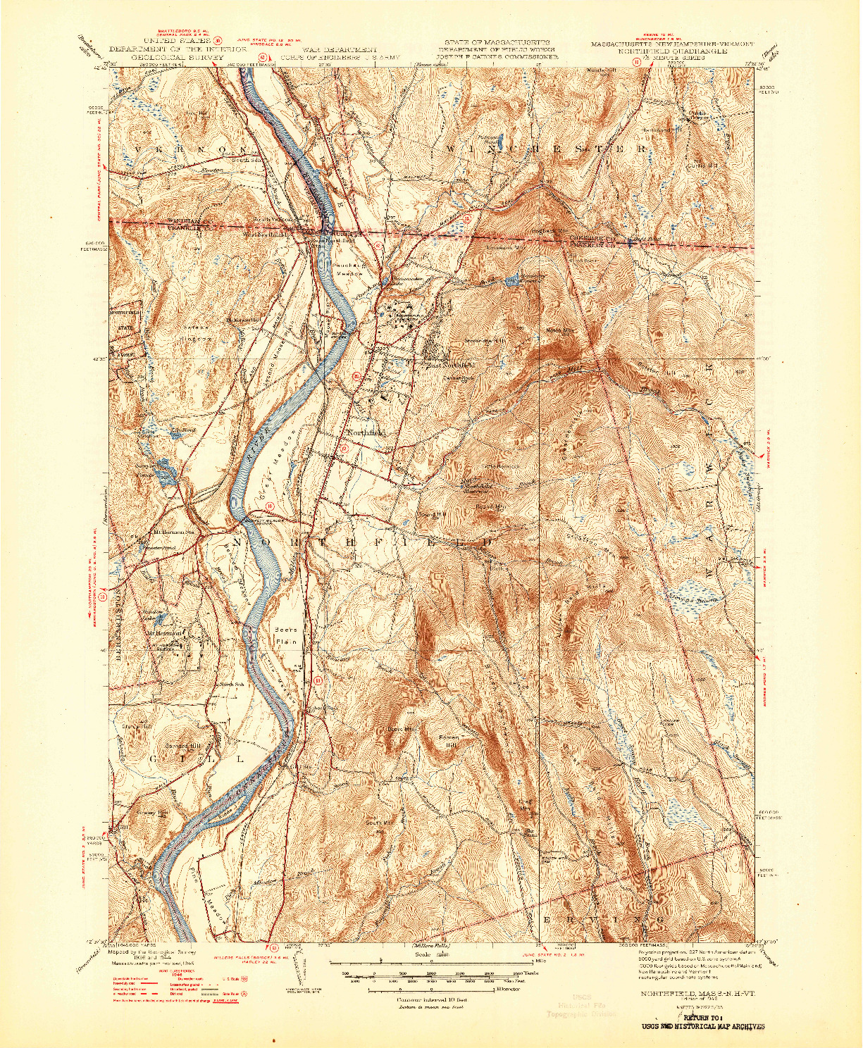 USGS 1:31680-SCALE QUADRANGLE FOR NORTHFIELD, MA 1946