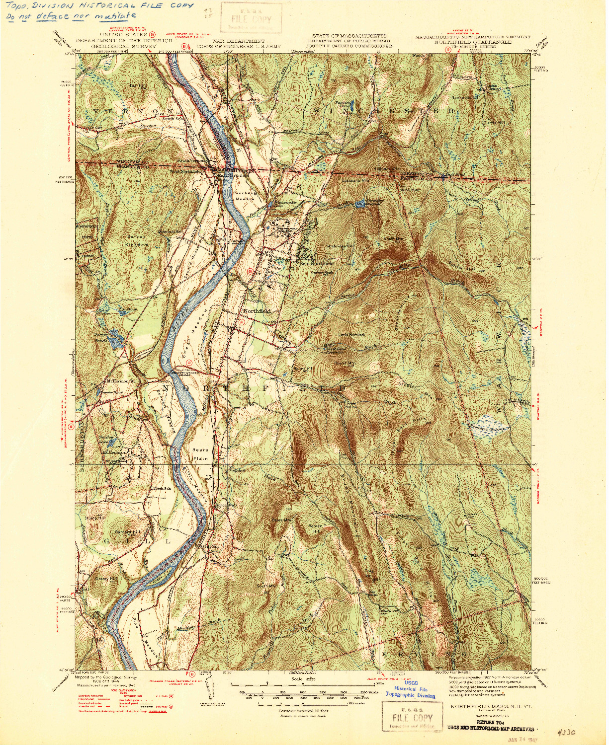 USGS 1:31680-SCALE QUADRANGLE FOR NORTHFIELD, MA 1946