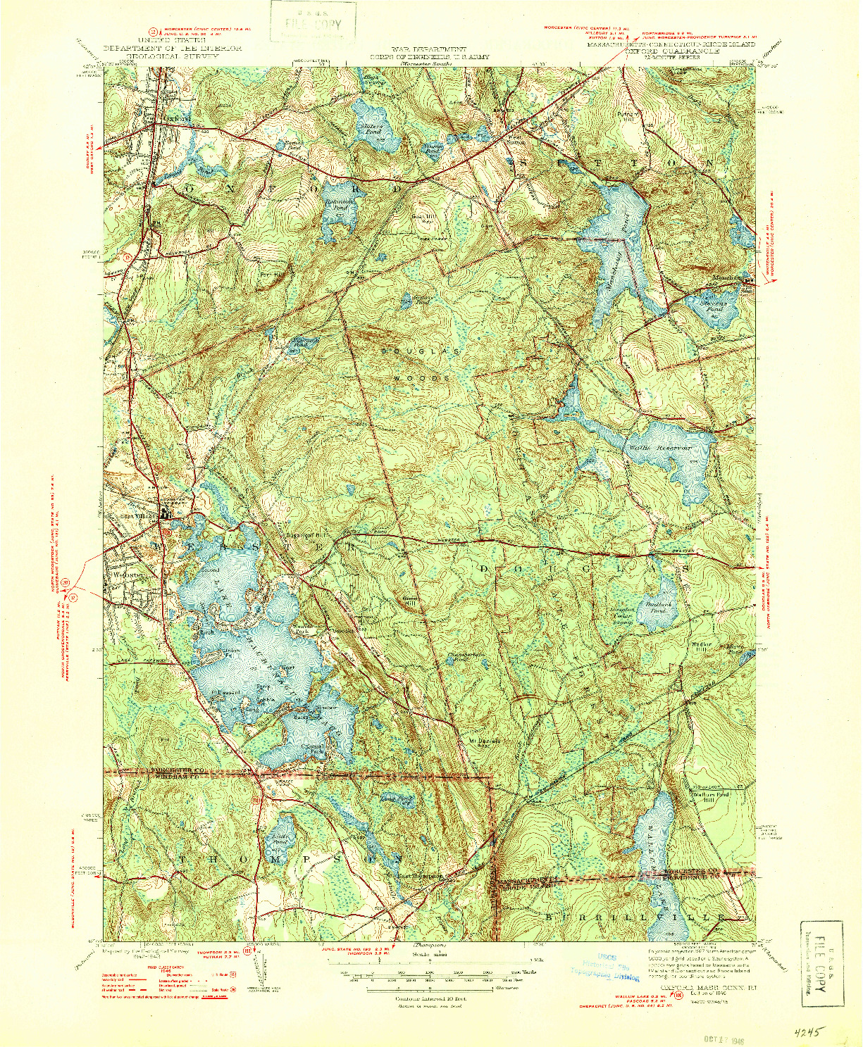 USGS 1:31680-SCALE QUADRANGLE FOR OXFORD, MA 1946