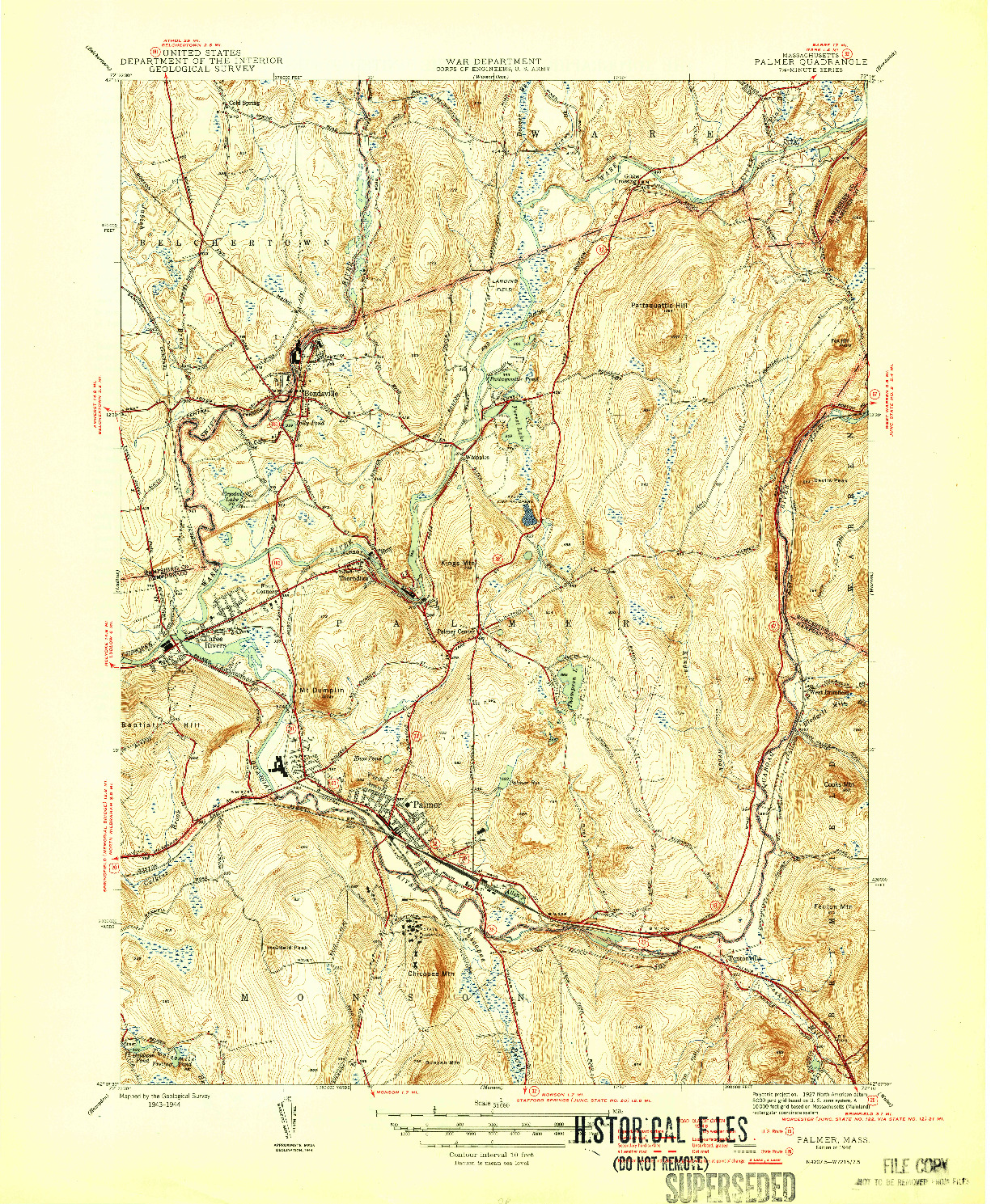 USGS 1:31680-SCALE QUADRANGLE FOR PALMER, MA 1946