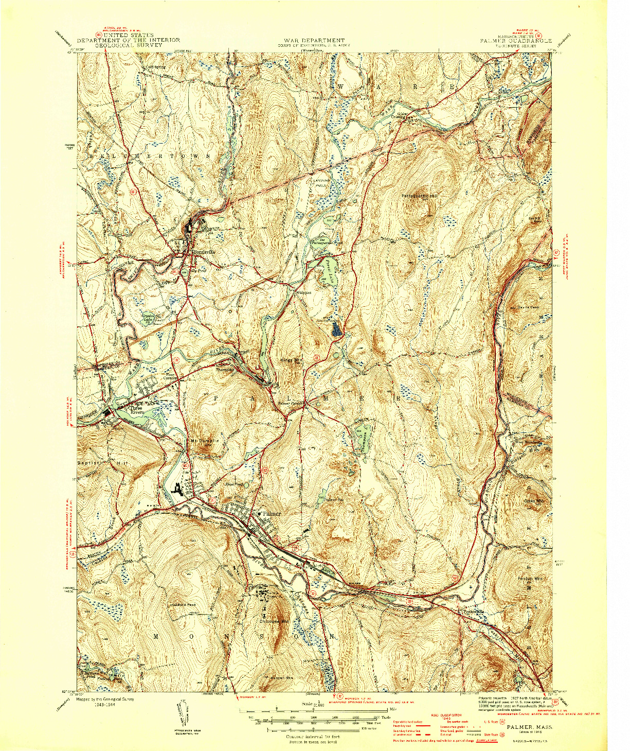 USGS 1:31680-SCALE QUADRANGLE FOR PALMER, MA 1946