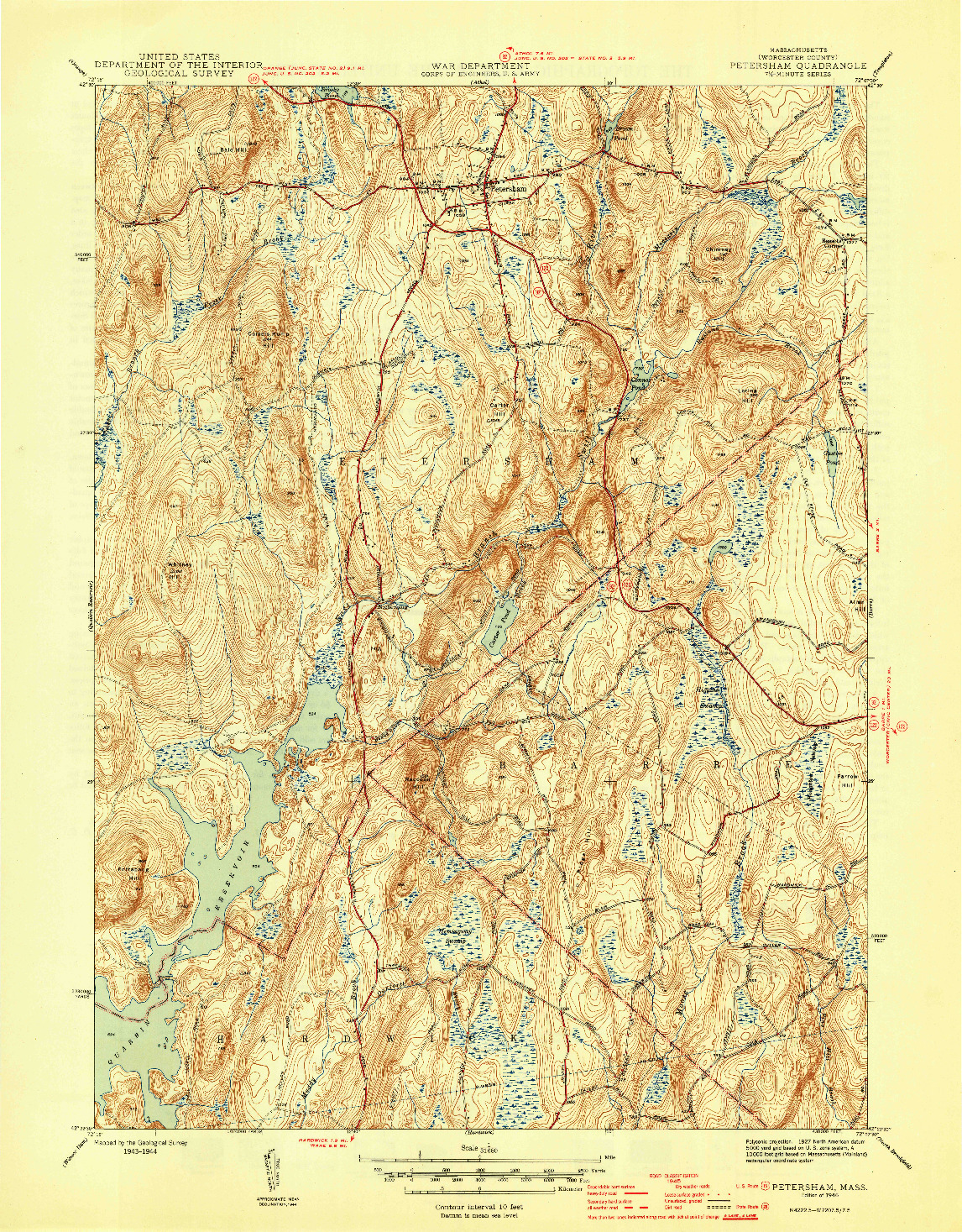 USGS 1:31680-SCALE QUADRANGLE FOR PETERSHAM, MA 1946