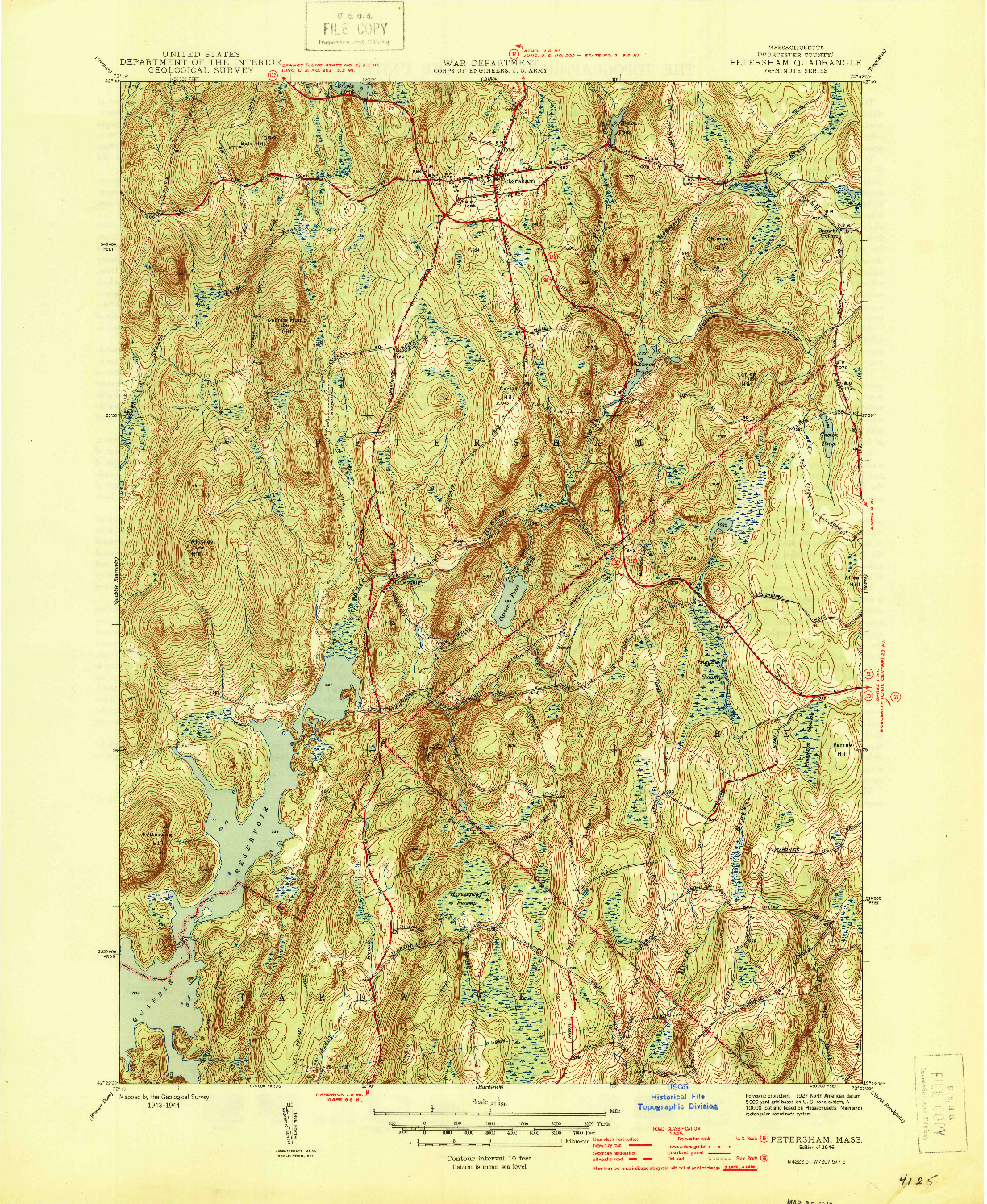 USGS 1:31680-SCALE QUADRANGLE FOR PETERSHAM, MA 1946