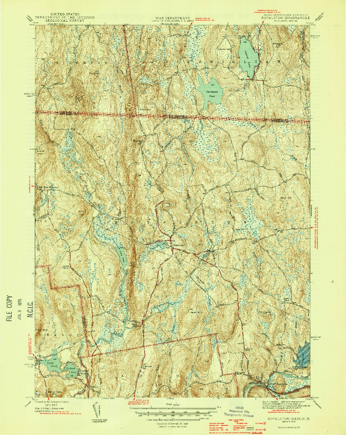 USGS 1:31680-SCALE QUADRANGLE FOR ROYALSTON, MA 1946