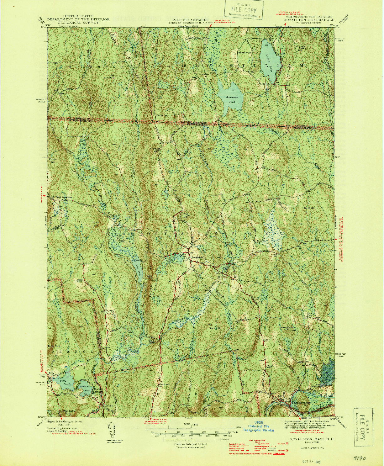 USGS 1:31680-SCALE QUADRANGLE FOR ROYALSTON, MA 1946