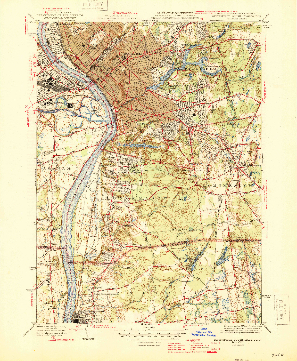 USGS 1:31680-SCALE QUADRANGLE FOR SPRINGFIELD SOUTH, MA 1946