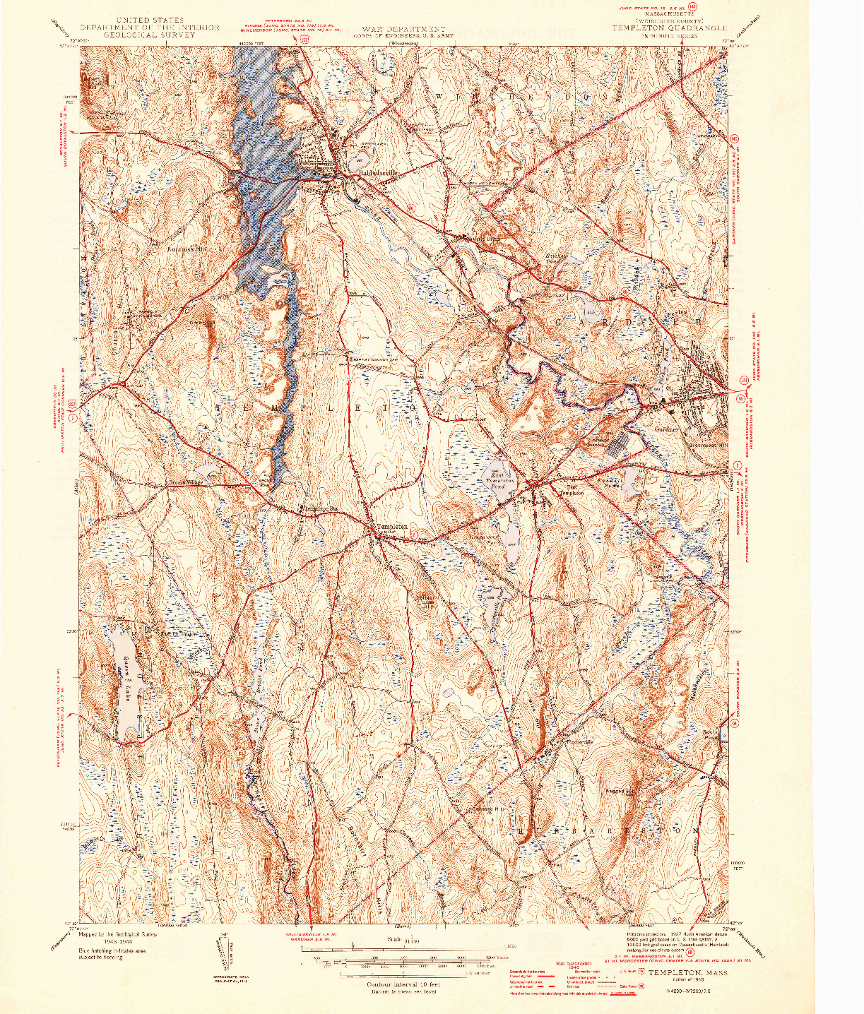 USGS 1:31680-SCALE QUADRANGLE FOR TEMPLETON, MA 1946