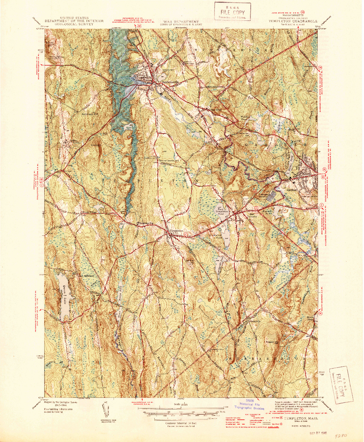 USGS 1:31680-SCALE QUADRANGLE FOR TEMPLETON, MA 1946