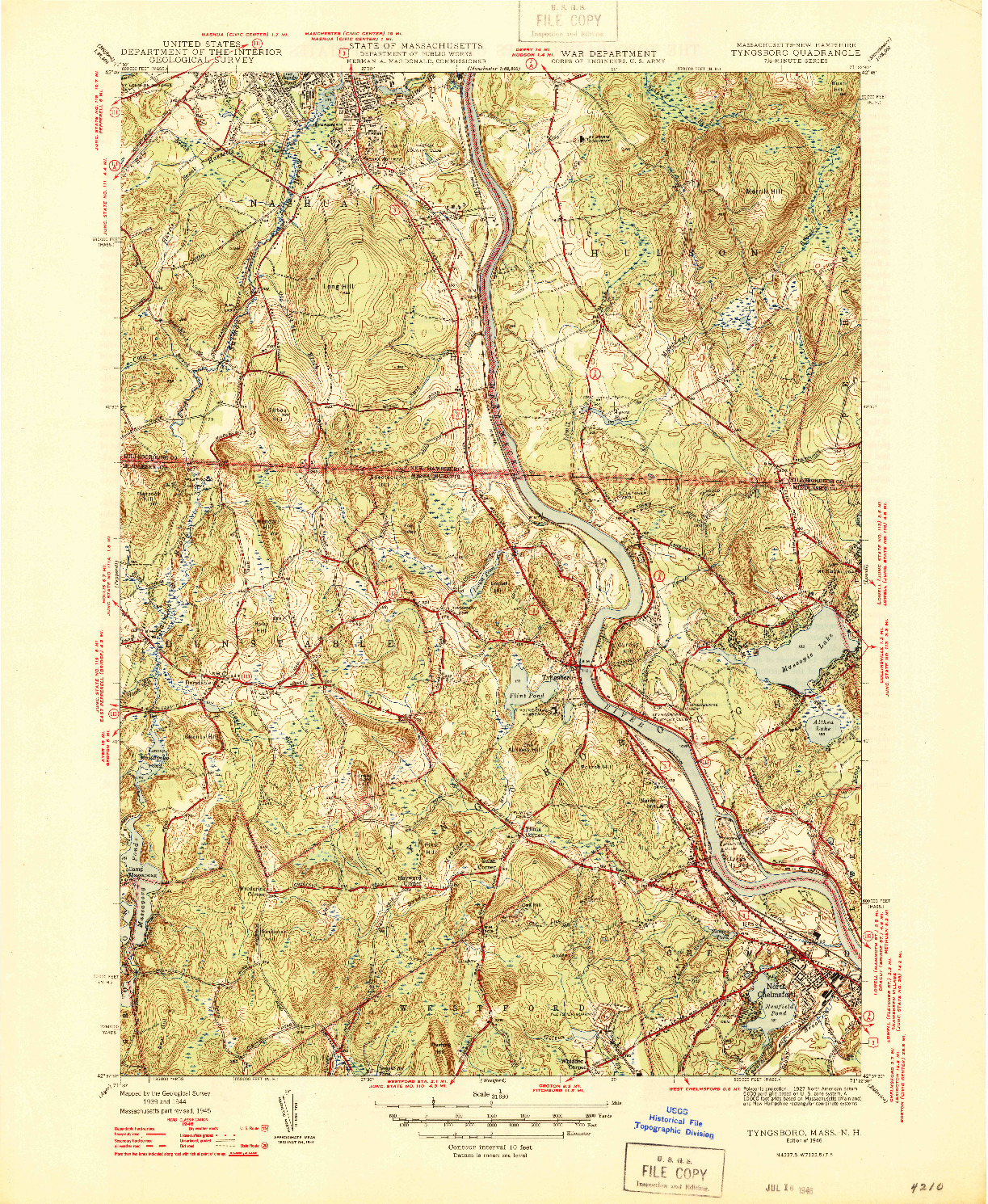 USGS 1:31680-SCALE QUADRANGLE FOR TYNGSBORO, MA 1946