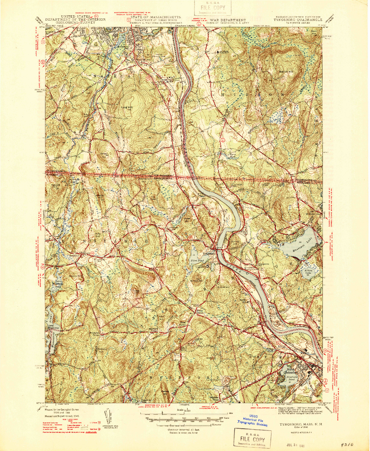 USGS 1:31680-SCALE QUADRANGLE FOR TYNGSBORO, MA 1946