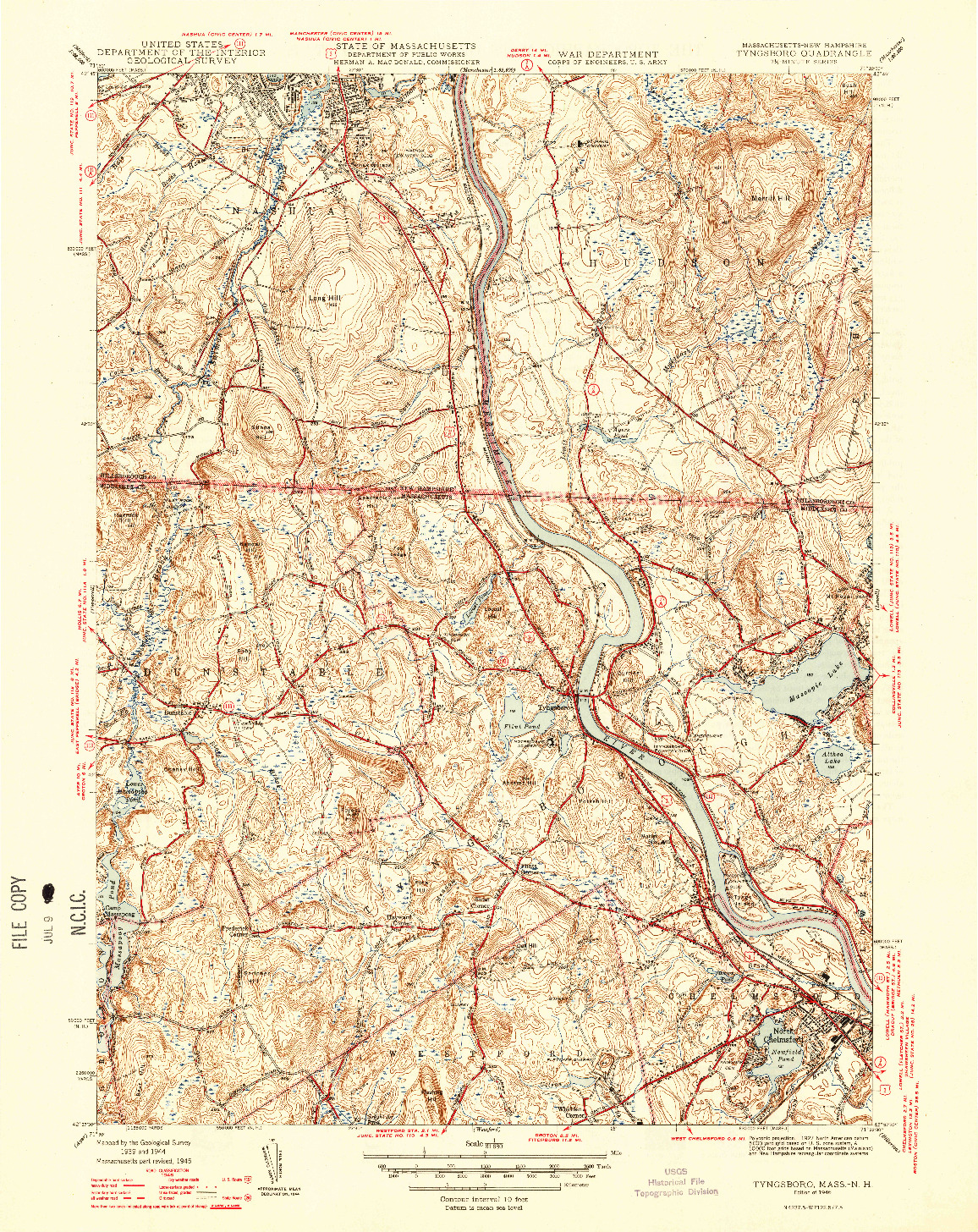 USGS 1:31680-SCALE QUADRANGLE FOR TYNGSBORO, MA 1946