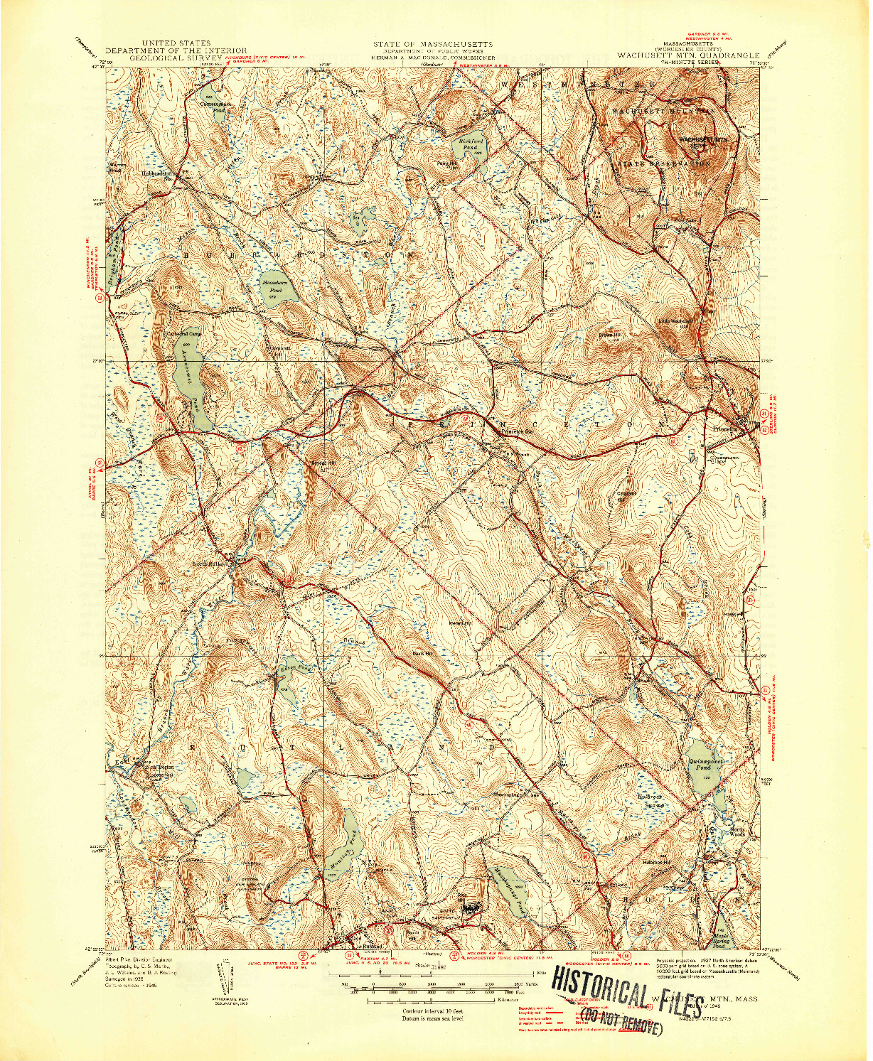 USGS 1:31680-SCALE QUADRANGLE FOR WACHUSETT MTN, MA 1946