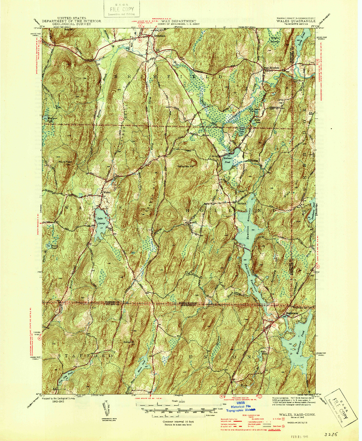 USGS 1:31680-SCALE QUADRANGLE FOR WALES, MA 1946