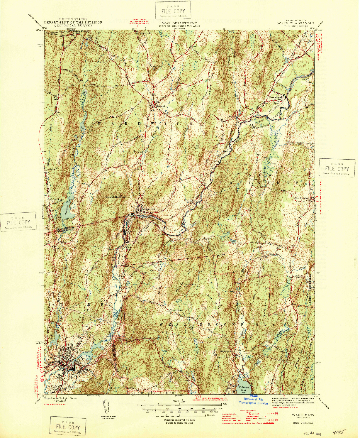 USGS 1:31680-SCALE QUADRANGLE FOR WARE, MA 1946