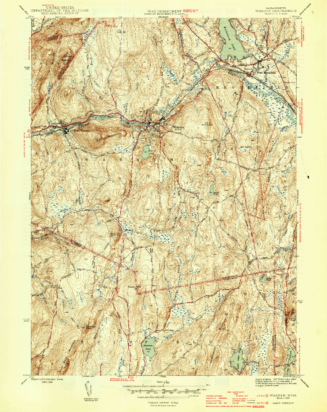 USGS 1:31680-SCALE QUADRANGLE FOR WARREN, MA 1946