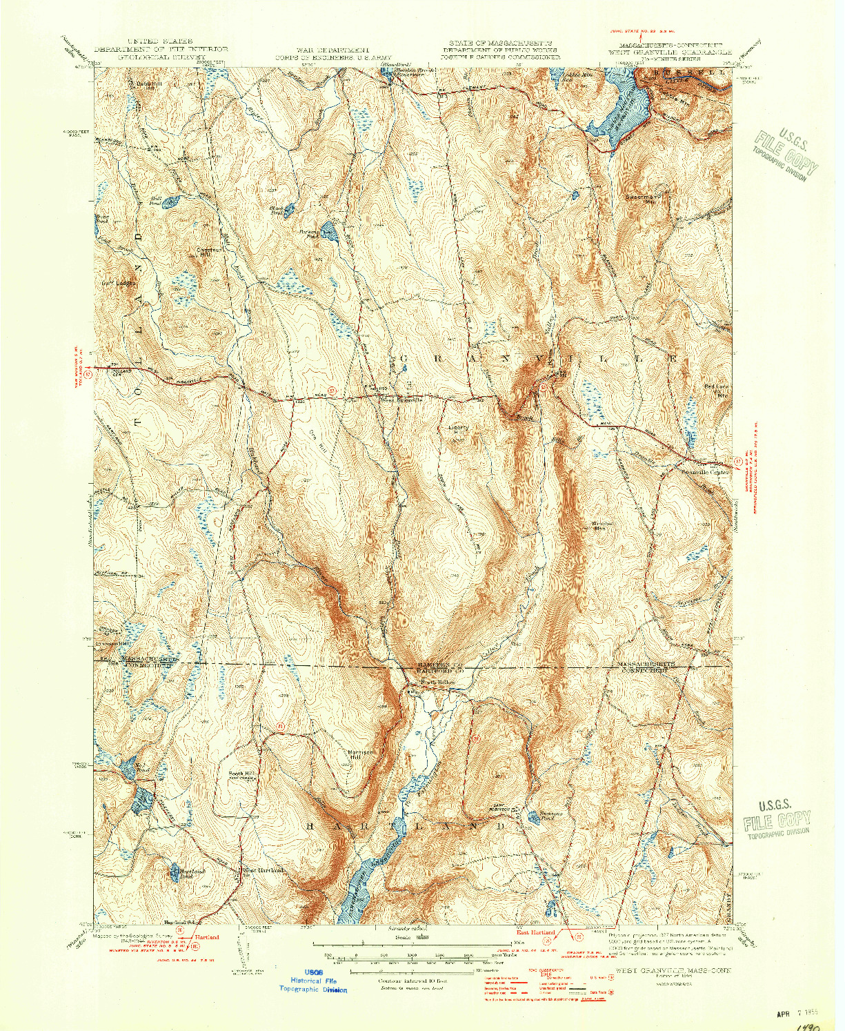 USGS 1:31680-SCALE QUADRANGLE FOR WEST GRANVILLE, MA 1946