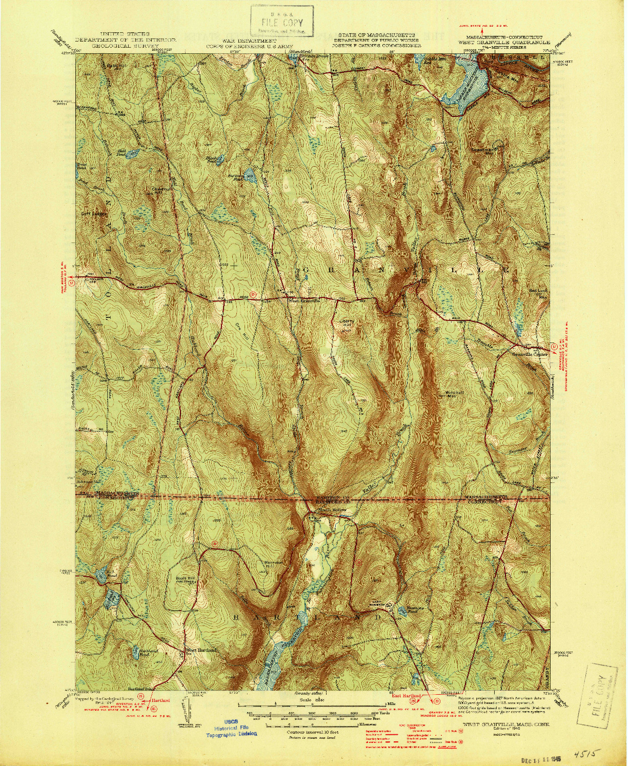 USGS 1:31680-SCALE QUADRANGLE FOR WEST GRANVILLE, MA 1946
