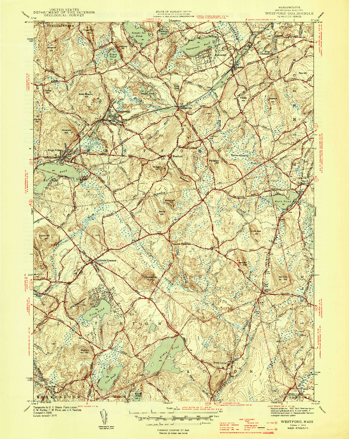 USGS 1:31680-SCALE QUADRANGLE FOR WESTFORD, MA 1946