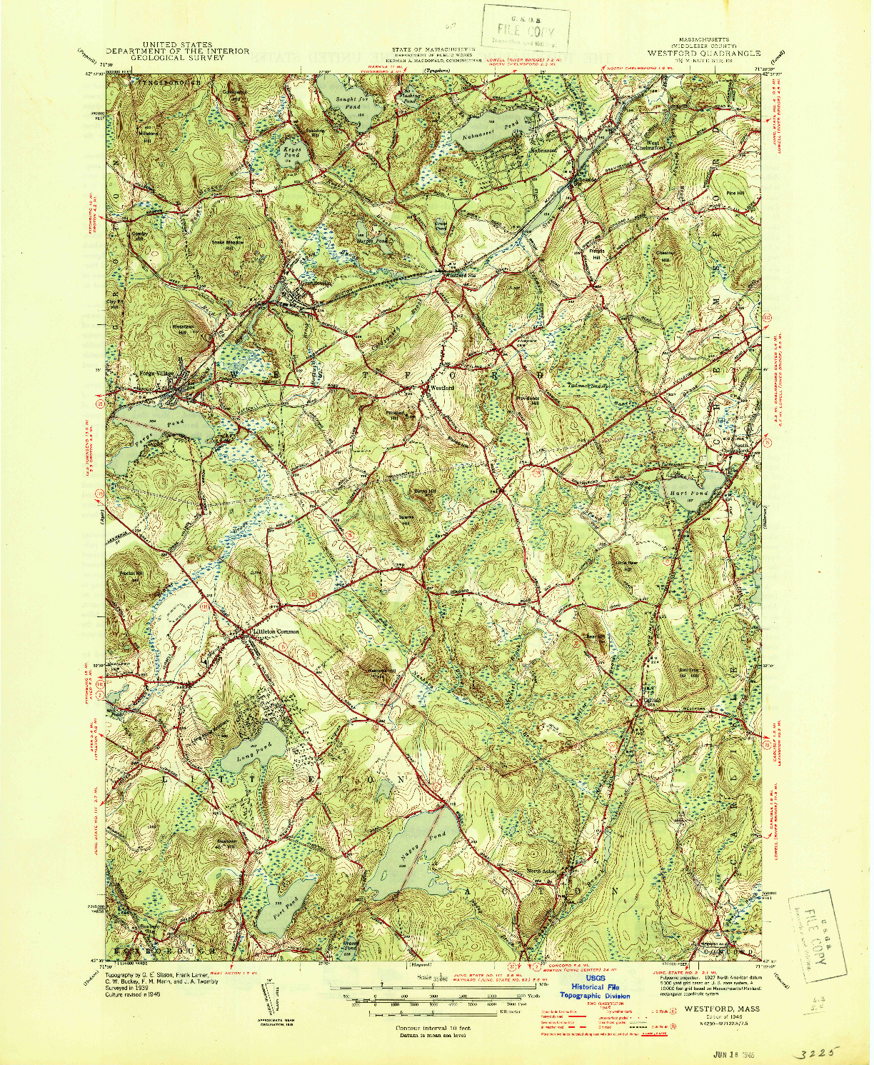 USGS 1:31680-SCALE QUADRANGLE FOR WESTFORD, MA 1946