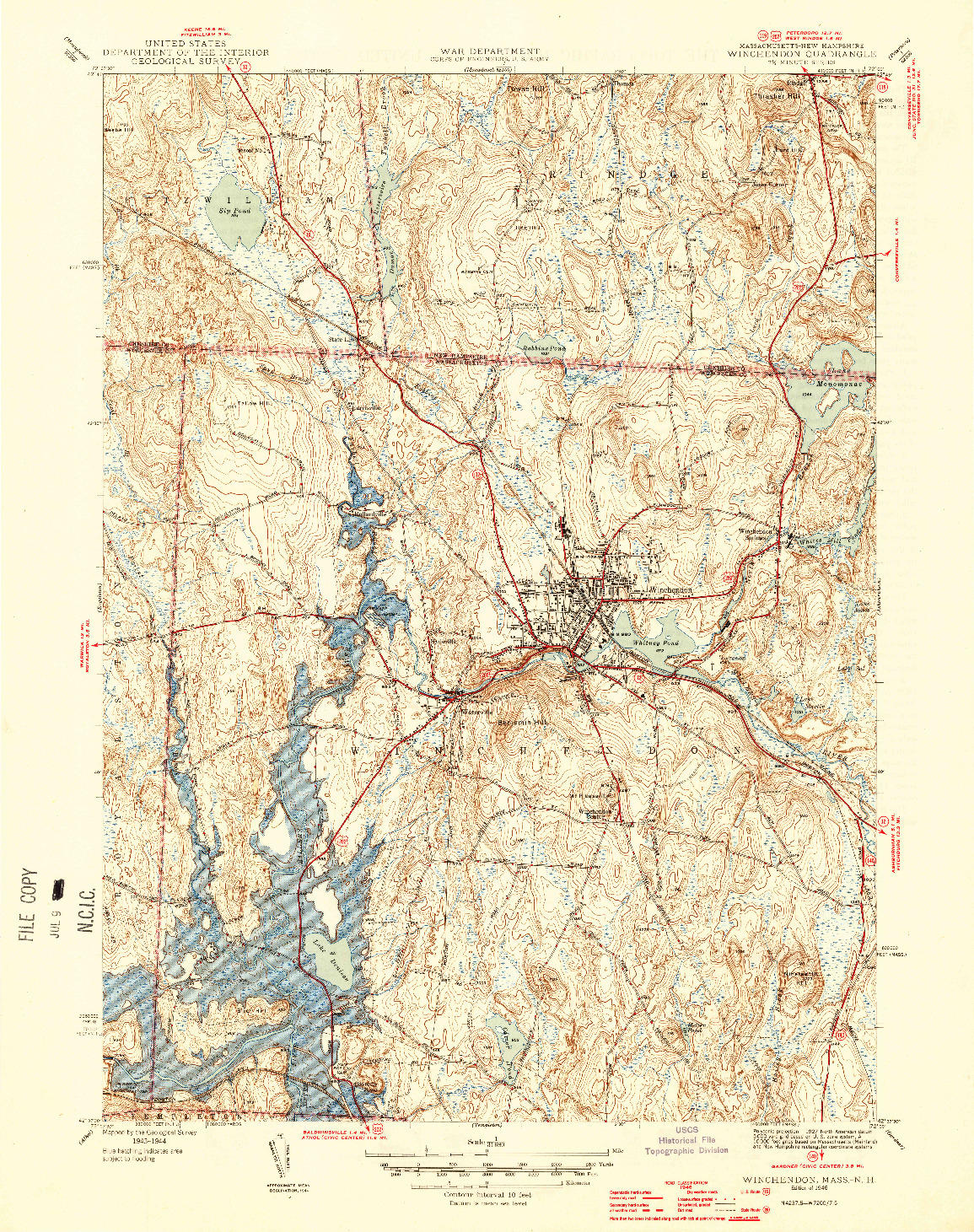 USGS 1:31680-SCALE QUADRANGLE FOR WINCHENDON, MA 1946