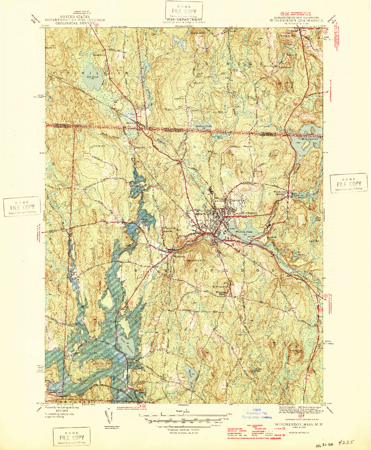 USGS 1:31680-SCALE QUADRANGLE FOR WINCHENDON, MA 1946