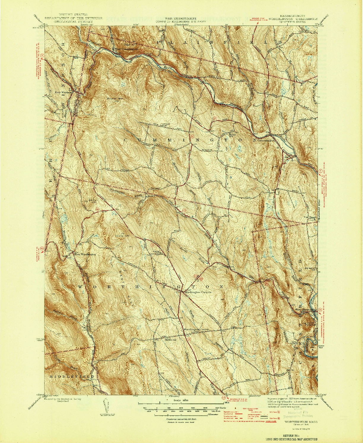 USGS 1:31680-SCALE QUADRANGLE FOR WORTHINGTON, MA 1946