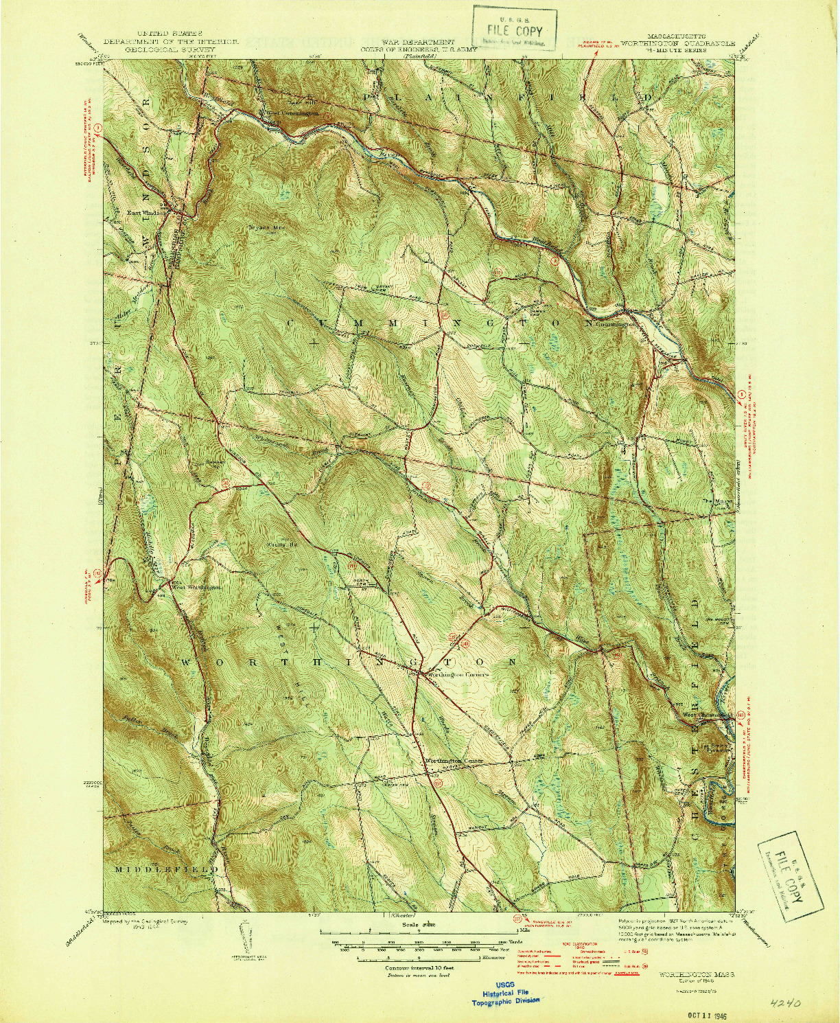 USGS 1:31680-SCALE QUADRANGLE FOR WORTHINGTON, MA 1946