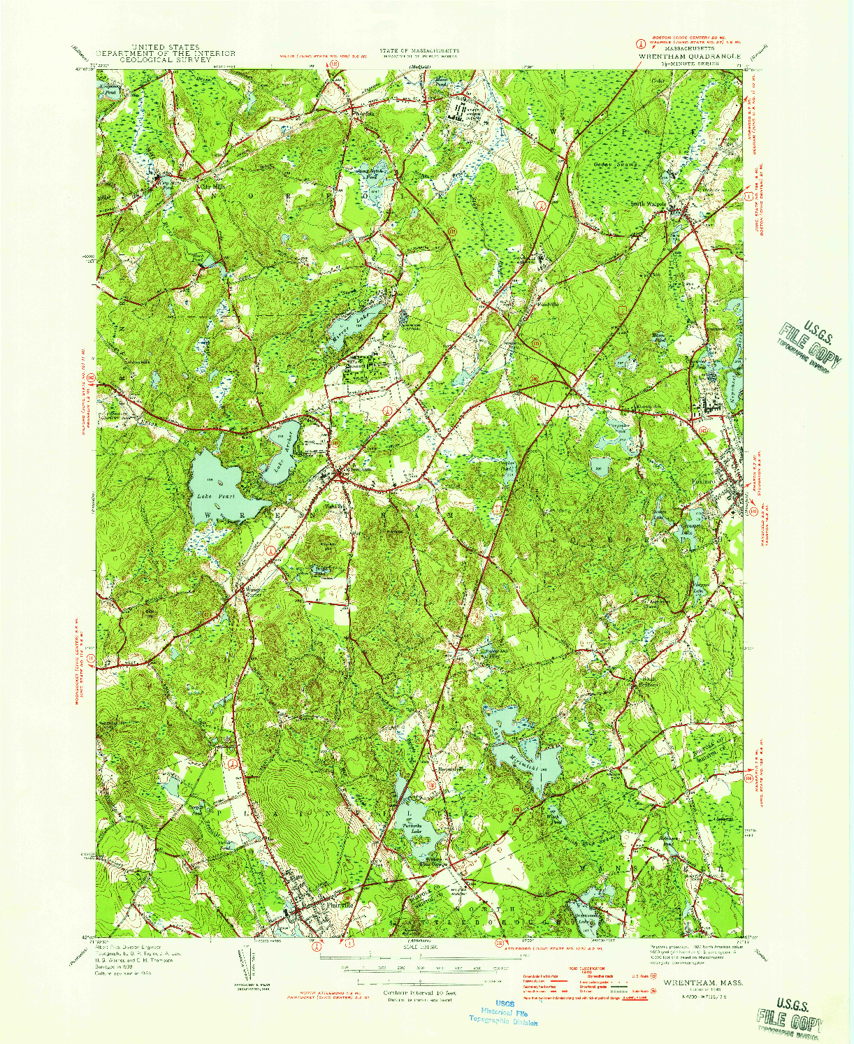USGS 1:31680-SCALE QUADRANGLE FOR WRENTHAM, MA 1946