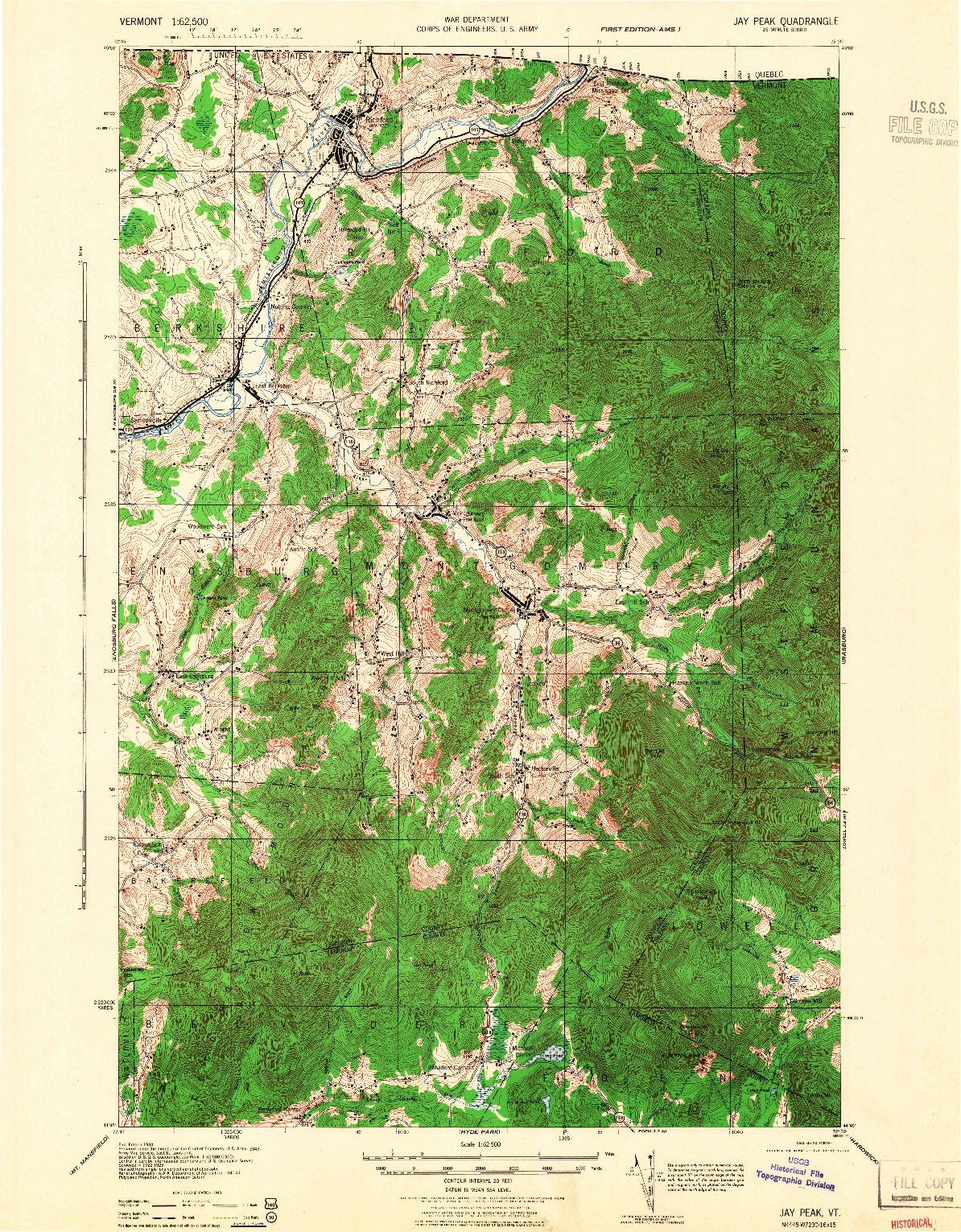 USGS 1:62500-SCALE QUADRANGLE FOR JAY PEAK, VT 1943