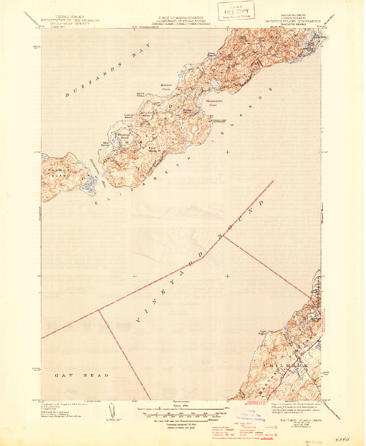 USGS 1:31680-SCALE QUADRANGLE FOR NAUSHON ISLAND, MA 1944