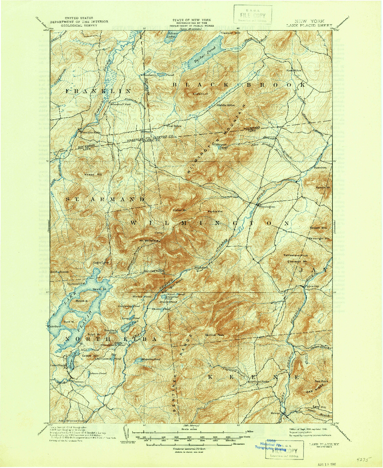 USGS 1:62500-SCALE QUADRANGLE FOR LAKE PLACID, NY 1898