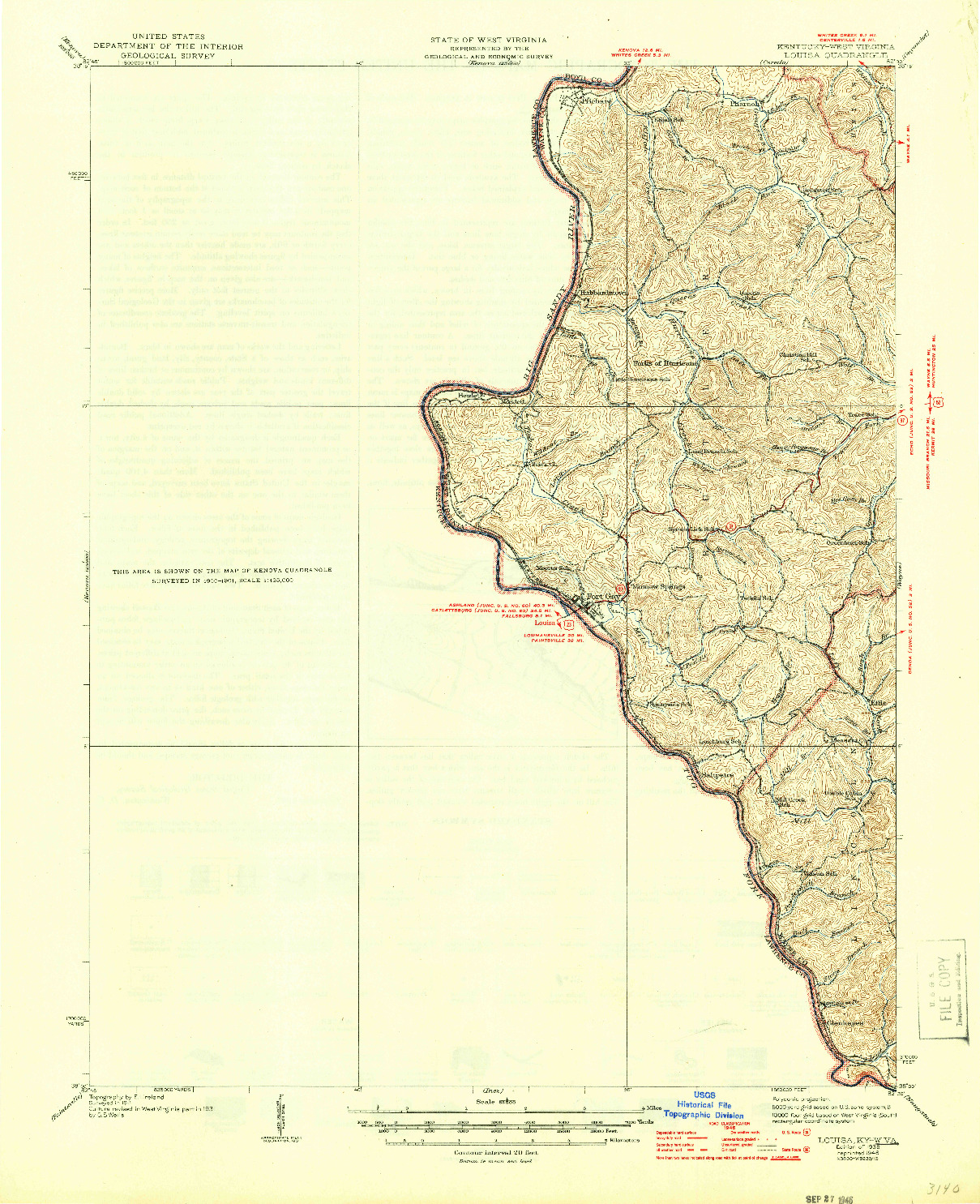 USGS 1:62500-SCALE QUADRANGLE FOR LOUISA, WV 1939