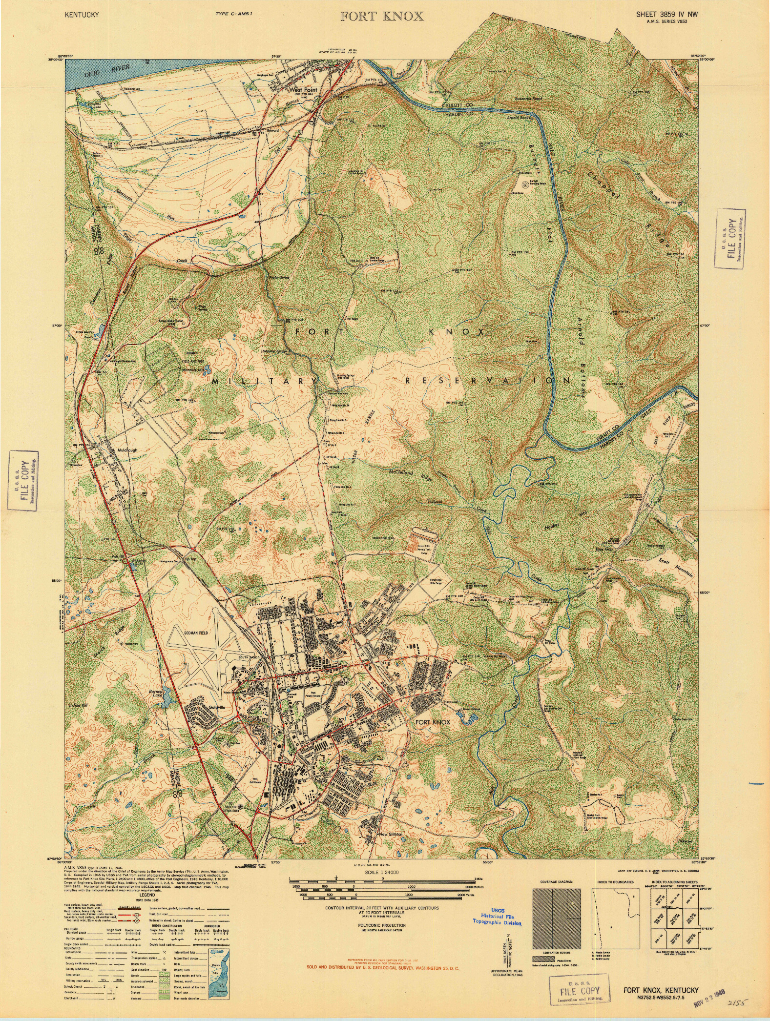 USGS 1:24000-SCALE QUADRANGLE FOR FORT KNOX, KY 1946