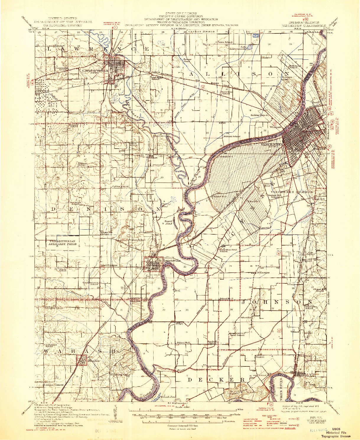 USGS 1:62500-SCALE QUADRANGLE FOR VINCENNES, IN 1915
