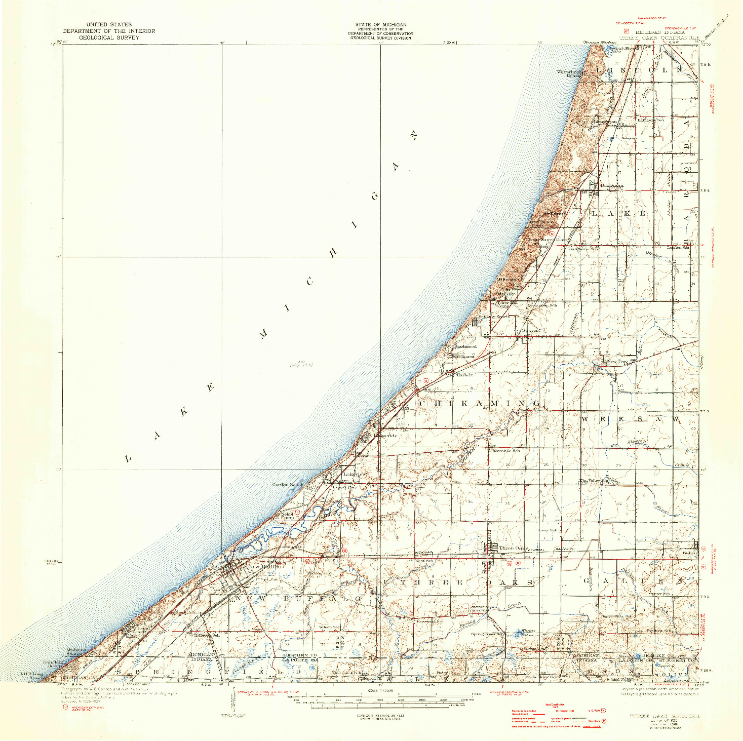 USGS 1:62500-SCALE QUADRANGLE FOR THREE OAKS, MI 1930