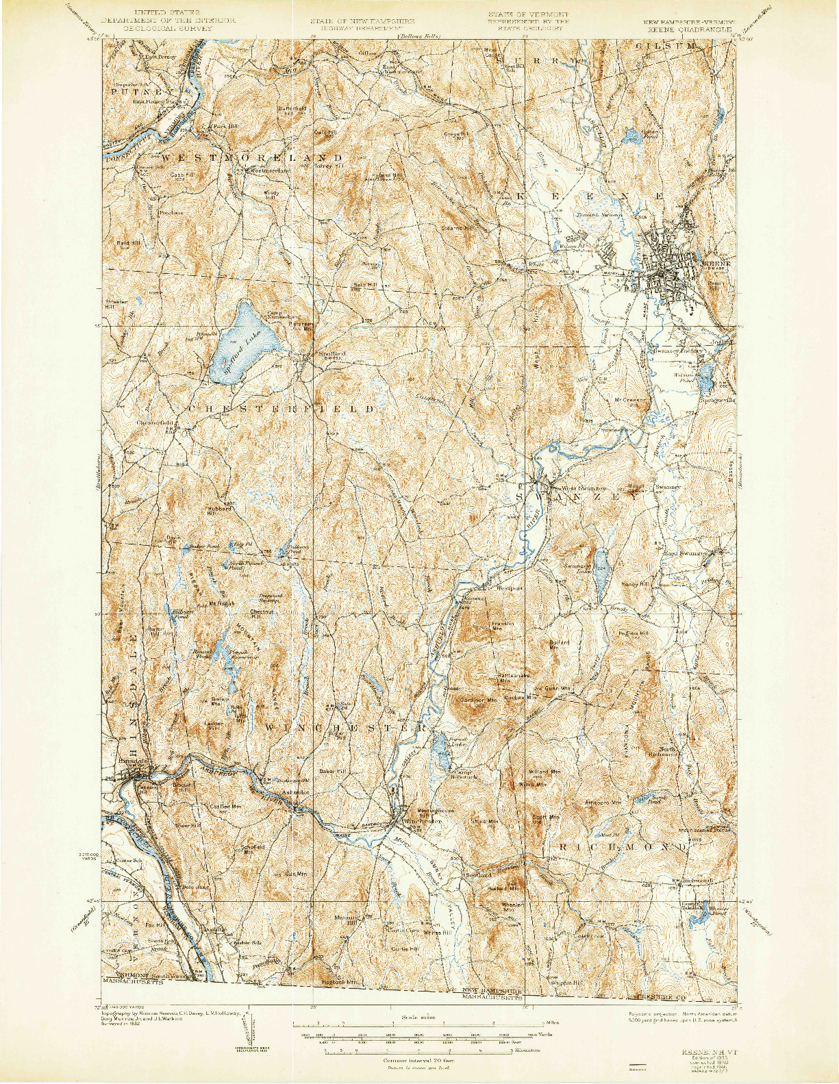USGS 1:62500-SCALE QUADRANGLE FOR KEENE, NH 1935