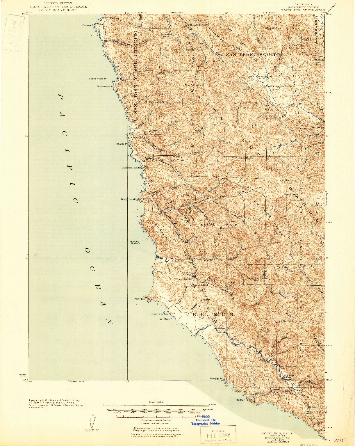 USGS 1:62500-SCALE QUADRANGLE FOR POINT SUR, CA 1925