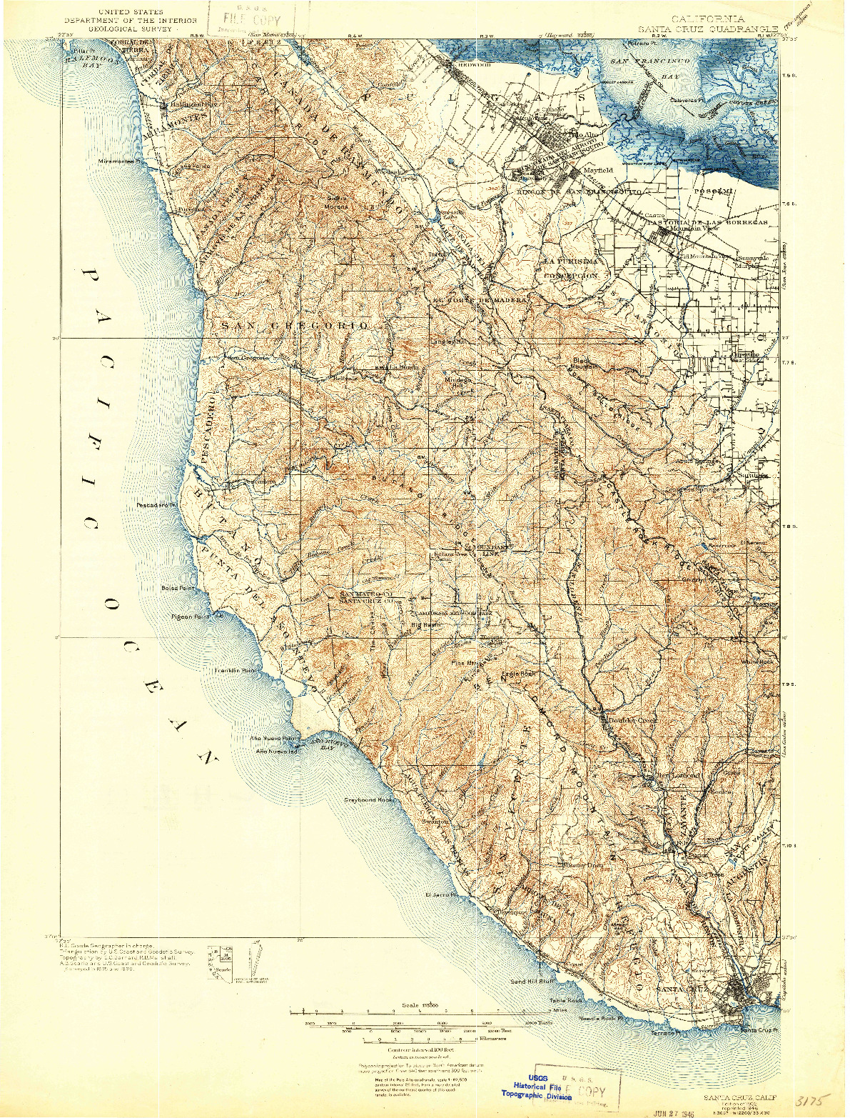 USGS 1:125000-SCALE QUADRANGLE FOR SANTA CRUZ, CA 1902