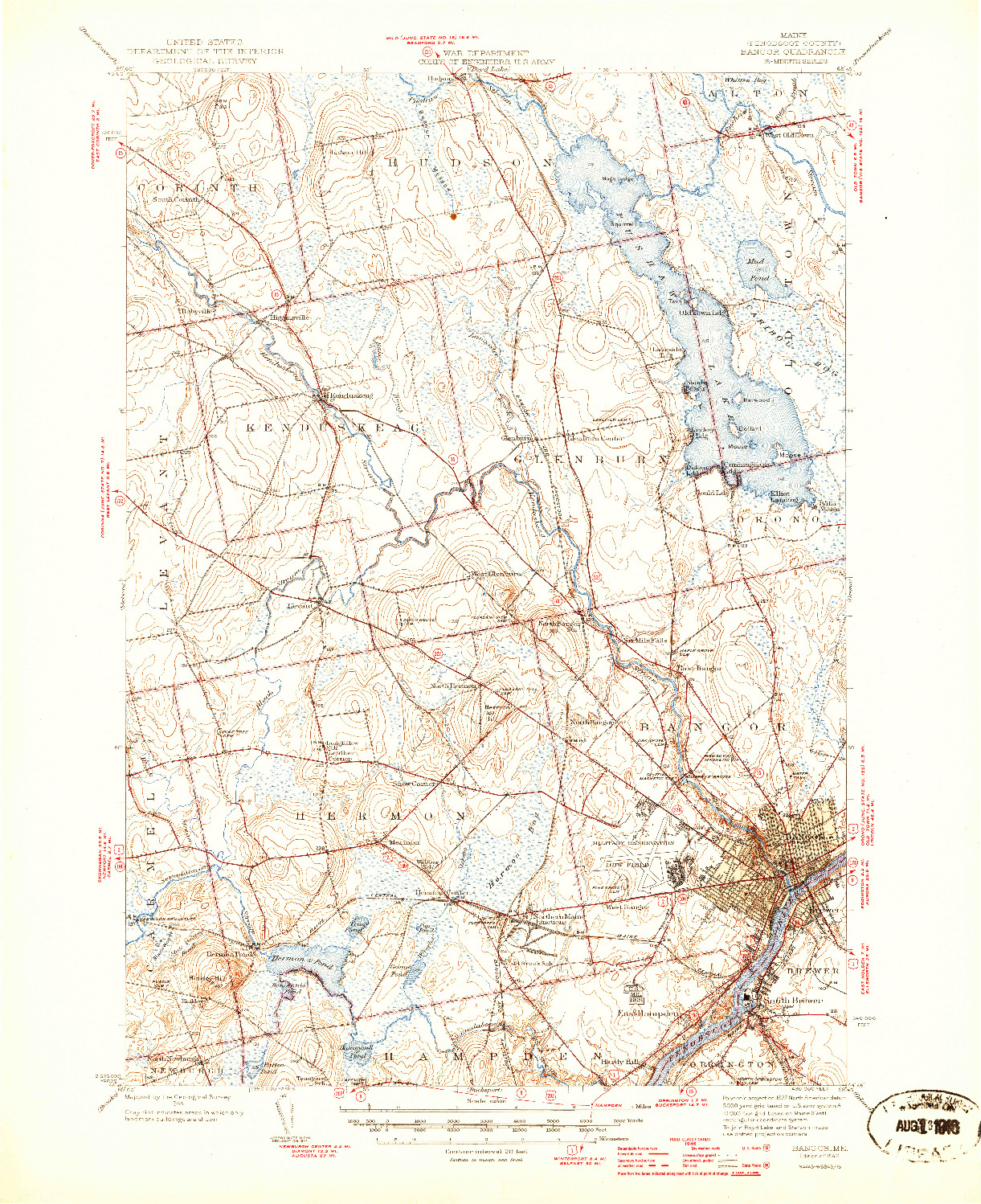 USGS 1:62500-SCALE QUADRANGLE FOR BANGOR, ME 1946