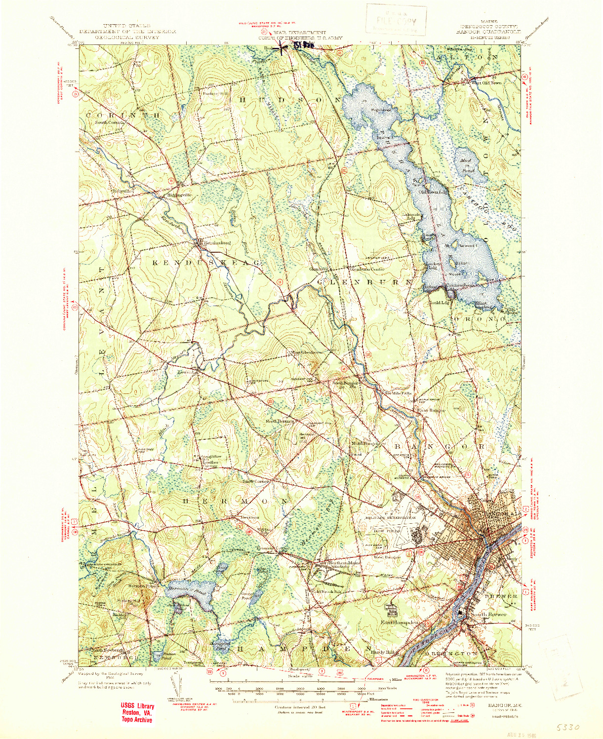 USGS 1:62500-SCALE QUADRANGLE FOR BANGOR, ME 1946