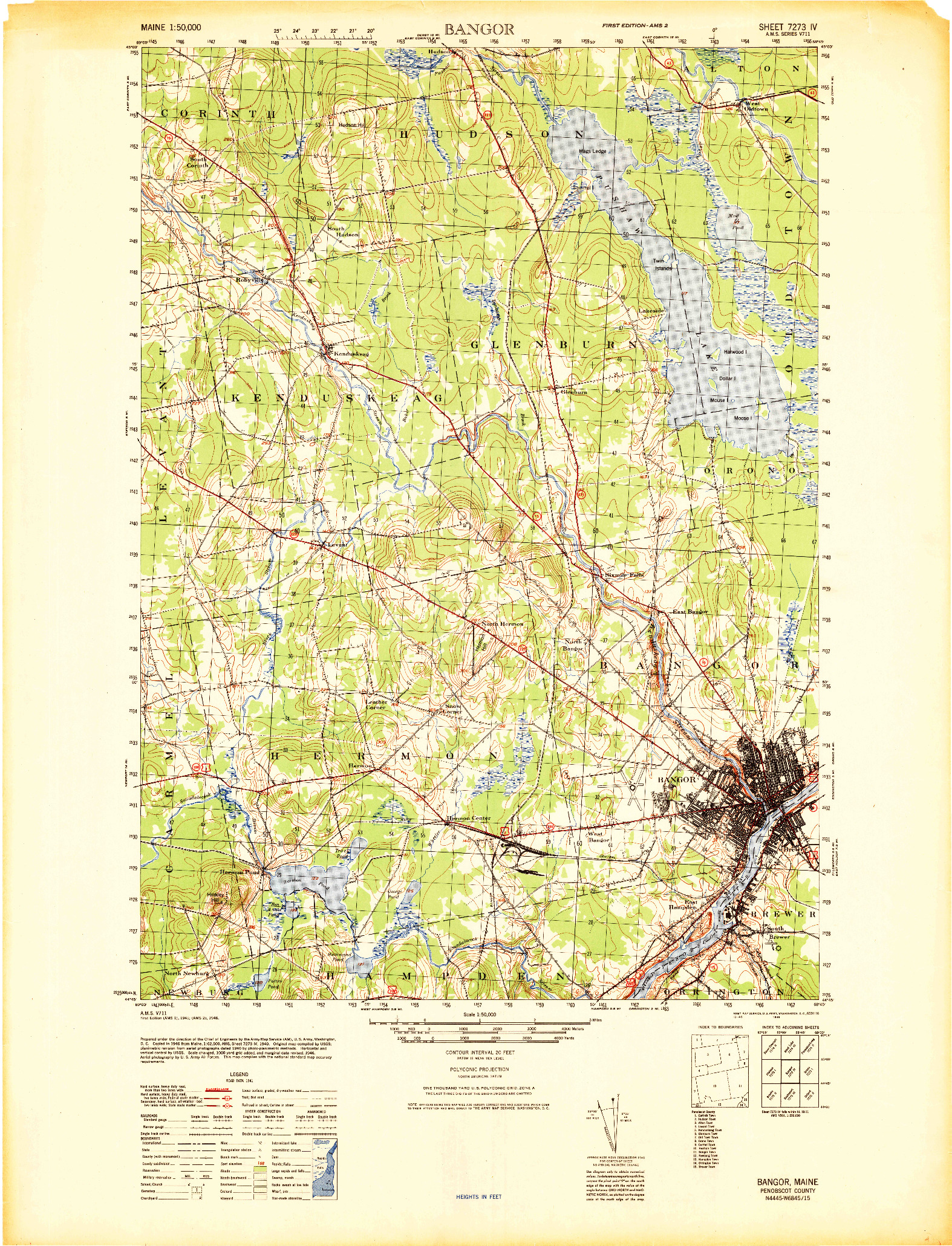 USGS 1:50000-SCALE QUADRANGLE FOR BANGOR, ME 1946