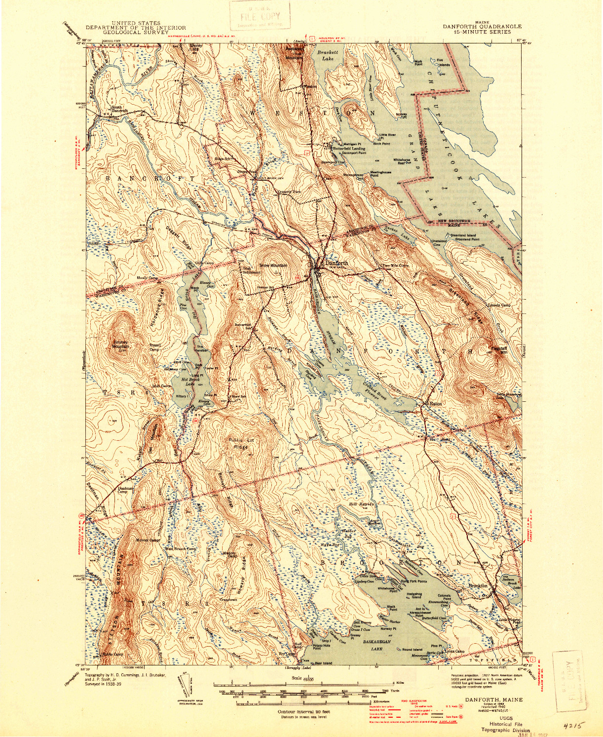 USGS 1:62500-SCALE QUADRANGLE FOR DANFORTH, ME 1943