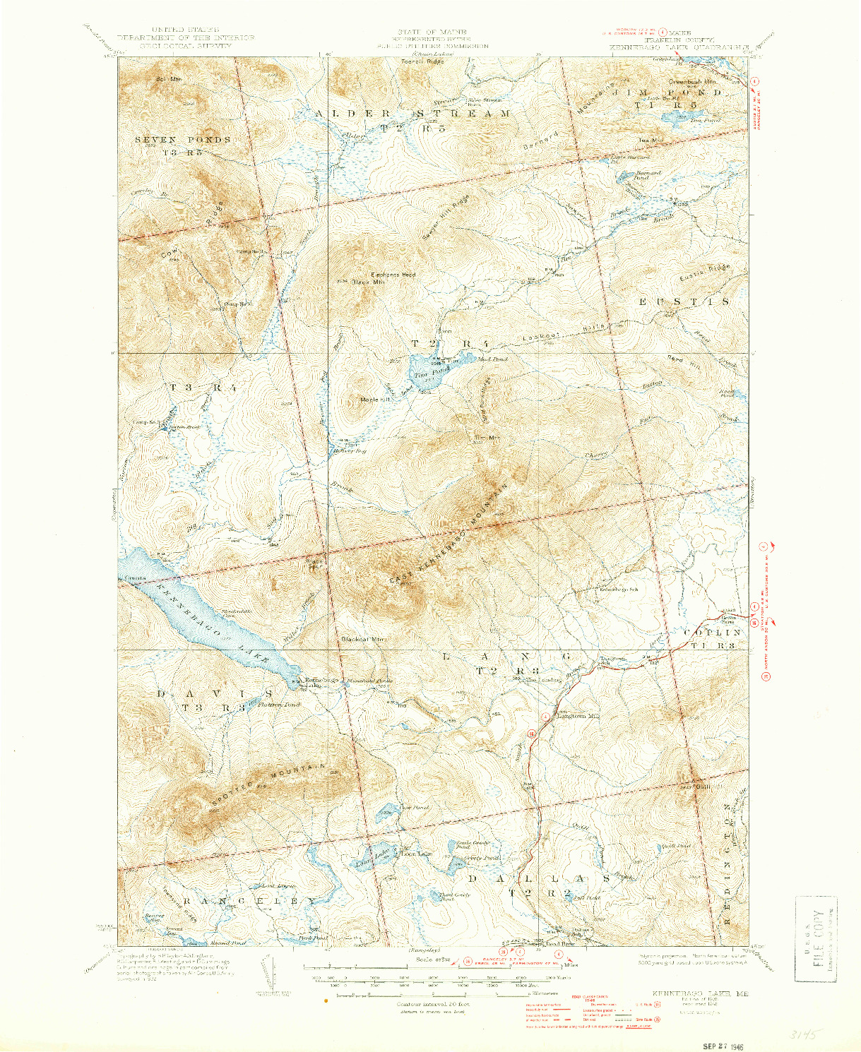 USGS 1:62500-SCALE QUADRANGLE FOR KENNEBAGO LAKE, ME 1936