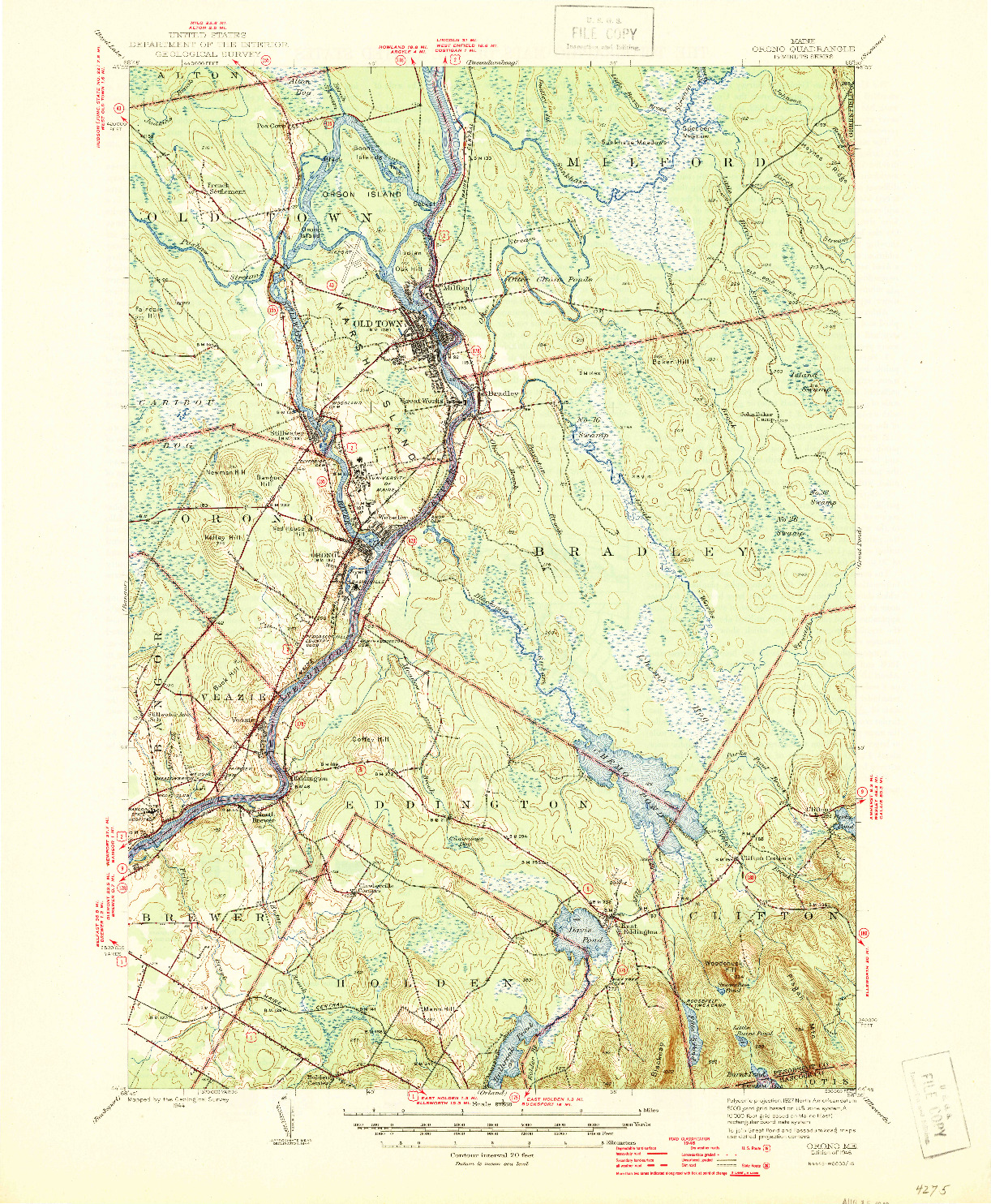 USGS 1:62500-SCALE QUADRANGLE FOR ORONO, ME 1946