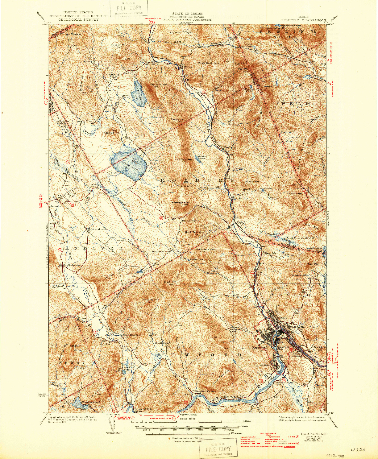 USGS 1:62500-SCALE QUADRANGLE FOR RUMFORD, ME 1930