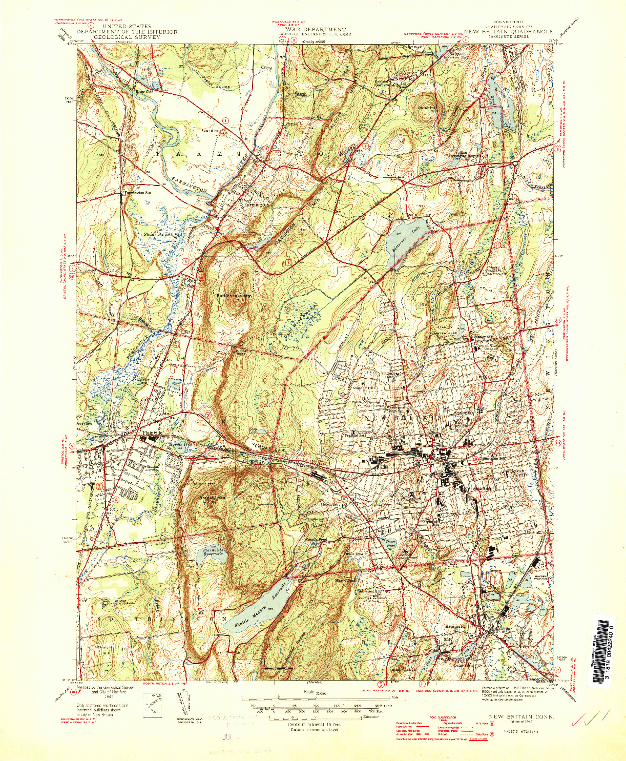 USGS 1:31680-SCALE QUADRANGLE FOR NEW BRITAIN, CT 1946
